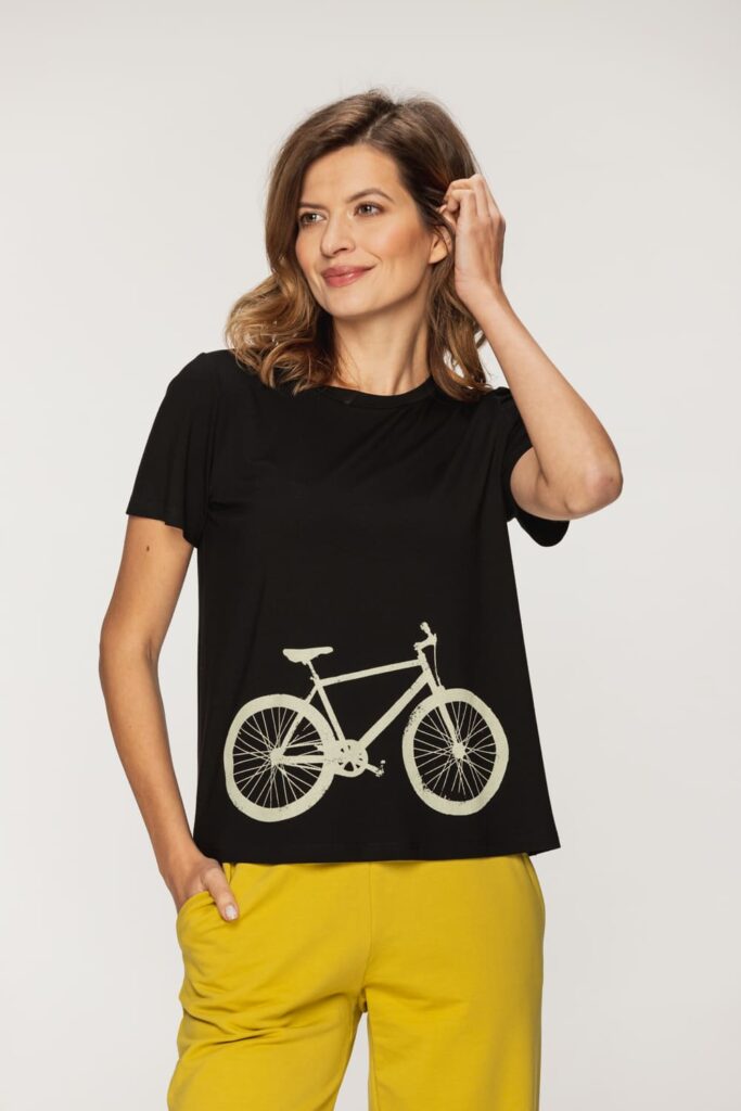 Czarny t-shirt z nadrukiem roweru