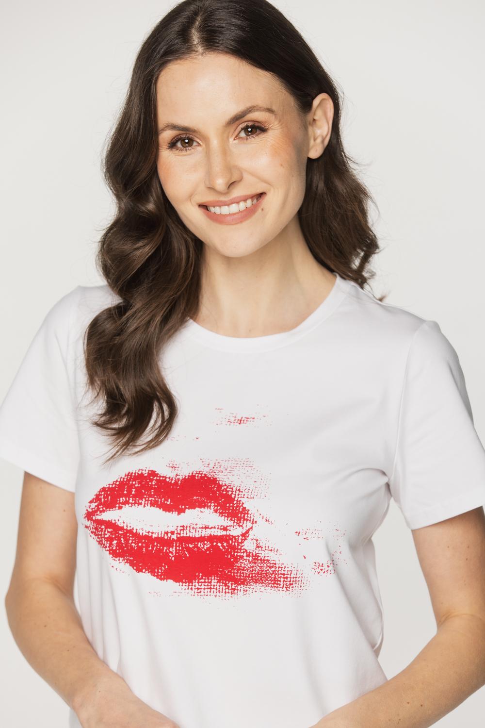 Biały t-shirt z nadrukiem ust