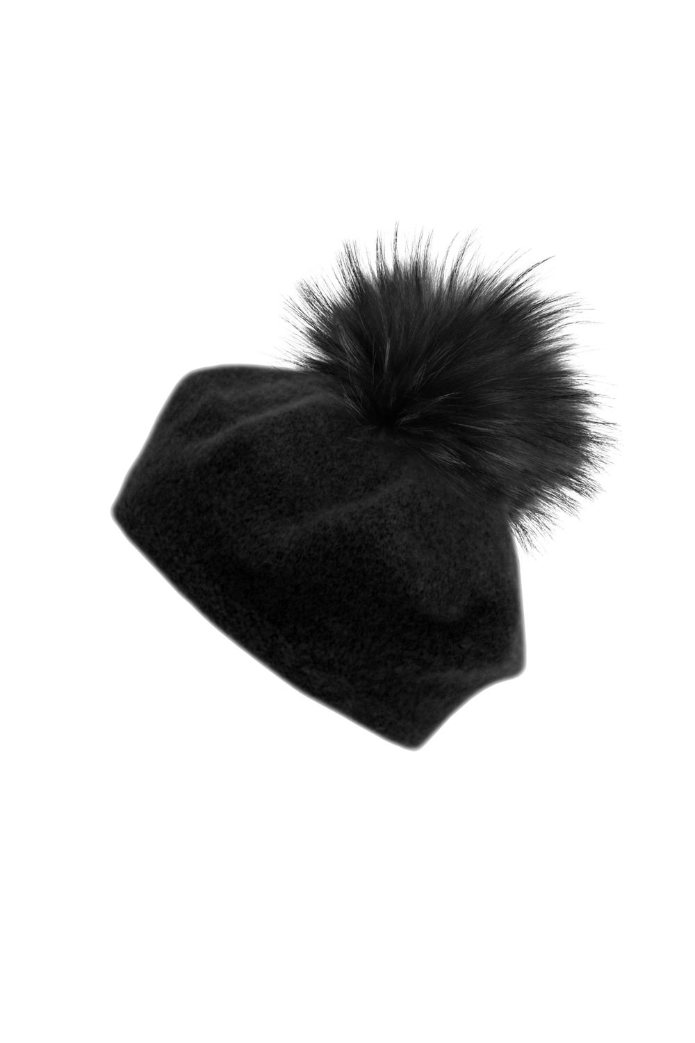 Czarny zimowy beret z pomponem