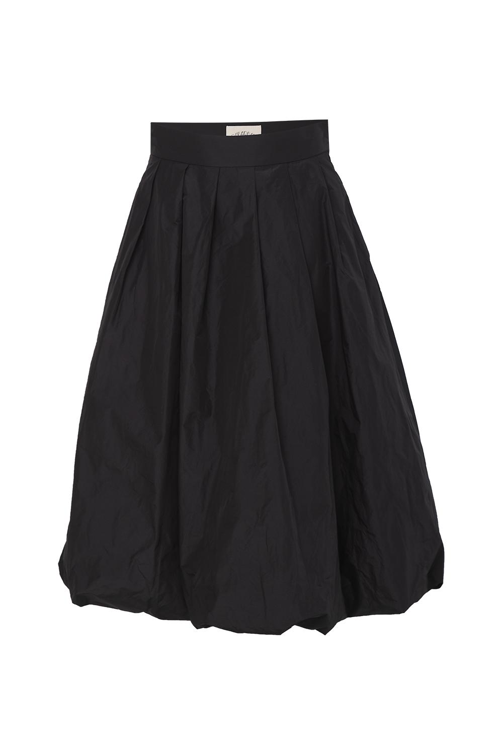 Black taffeta bubble skirt with pleats and pockets | Bialcon.pl