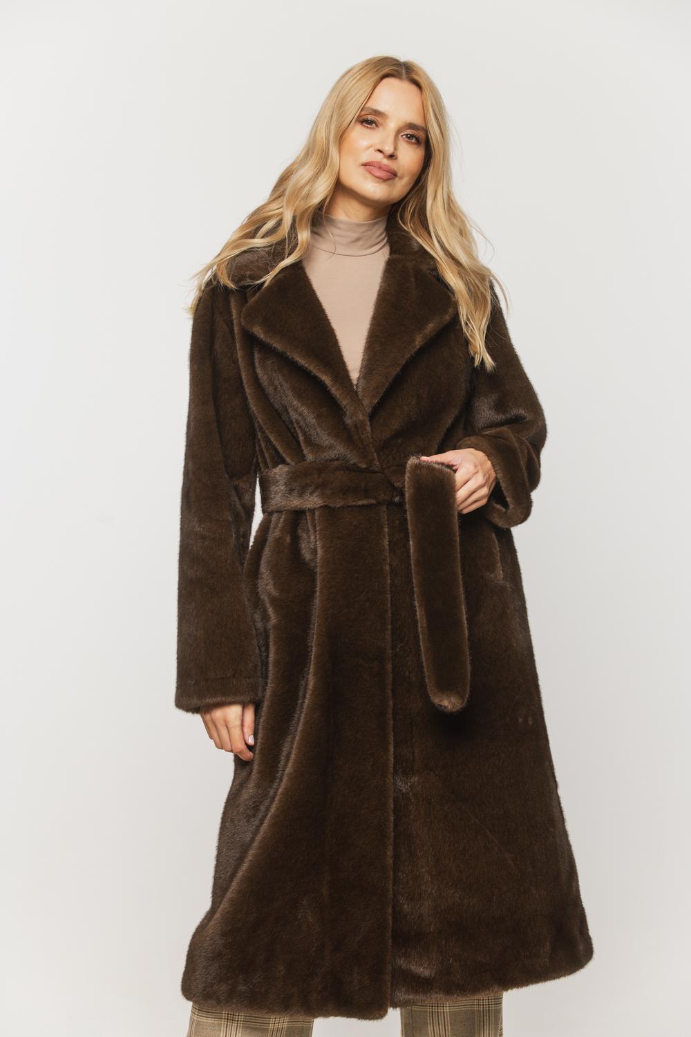 【新品未使用】yilon FUR COLLAR CLASSICAL COAT Long synthetic fur coat with a classic collar and hook fastenings