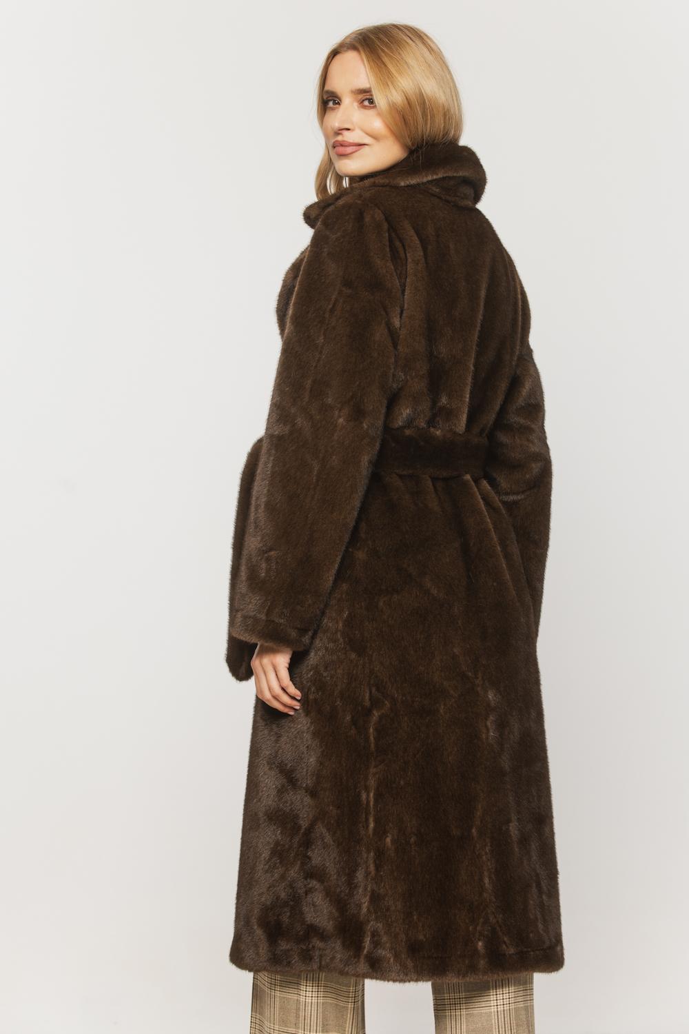 【新品未使用】yilon FUR COLLAR CLASSICAL COAT Long synthetic fur coat with a classic collar and hook fastenings