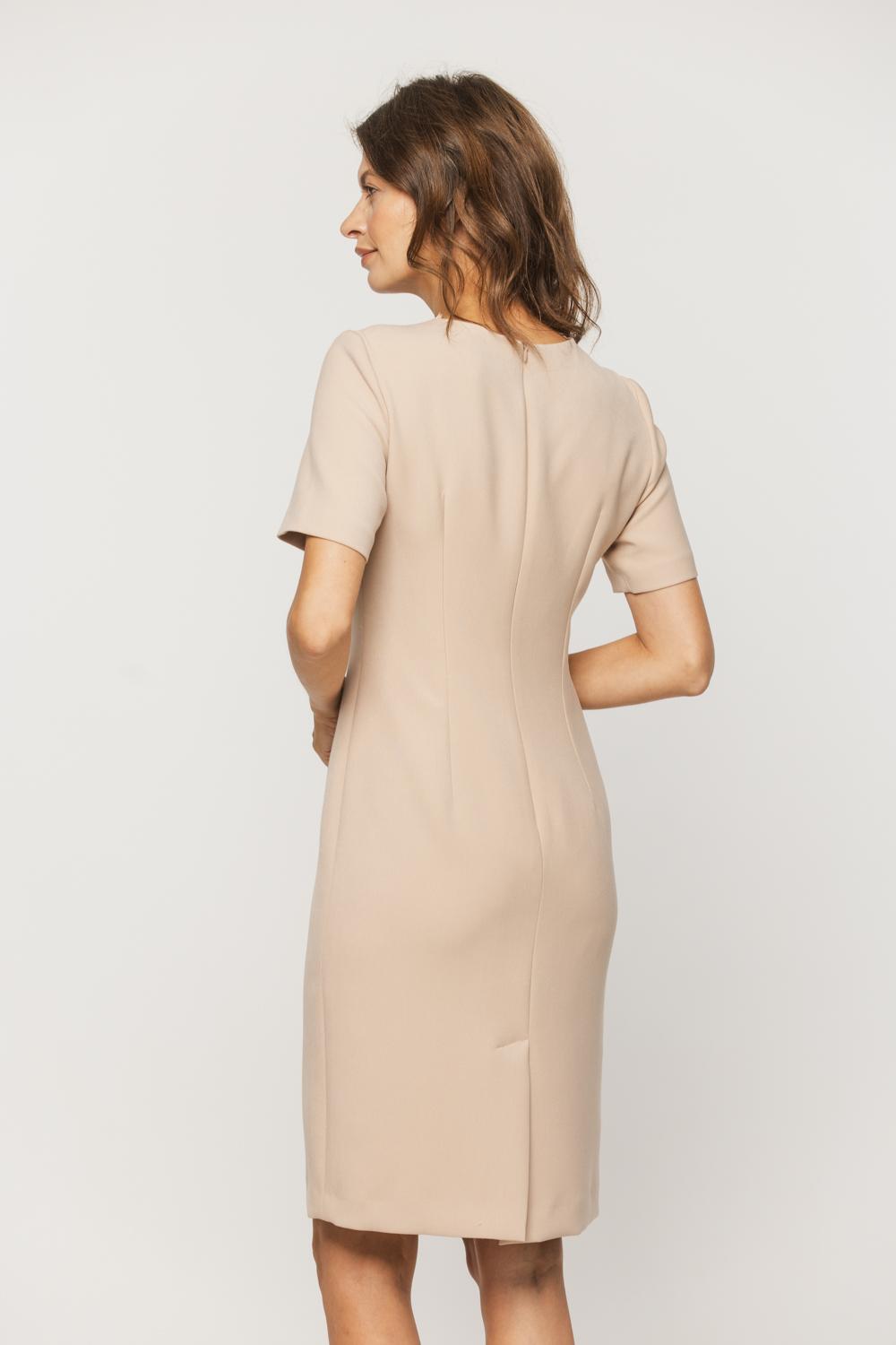 Elegant beige short-sleeved dress | Bialcon.pl