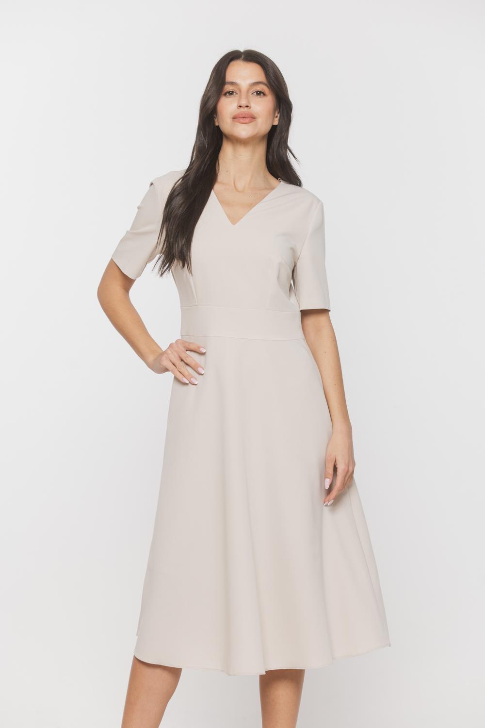 Classic formal dress with short sleeves | Bialcon.pl