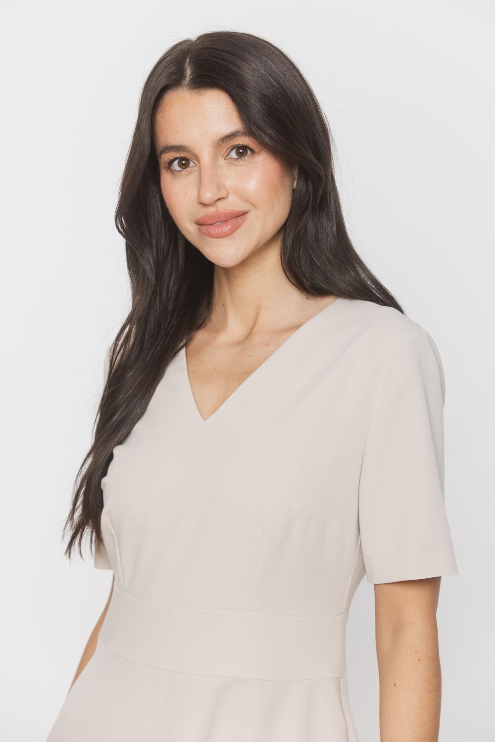 Classic formal dress with short sleeves | Bialcon.pl