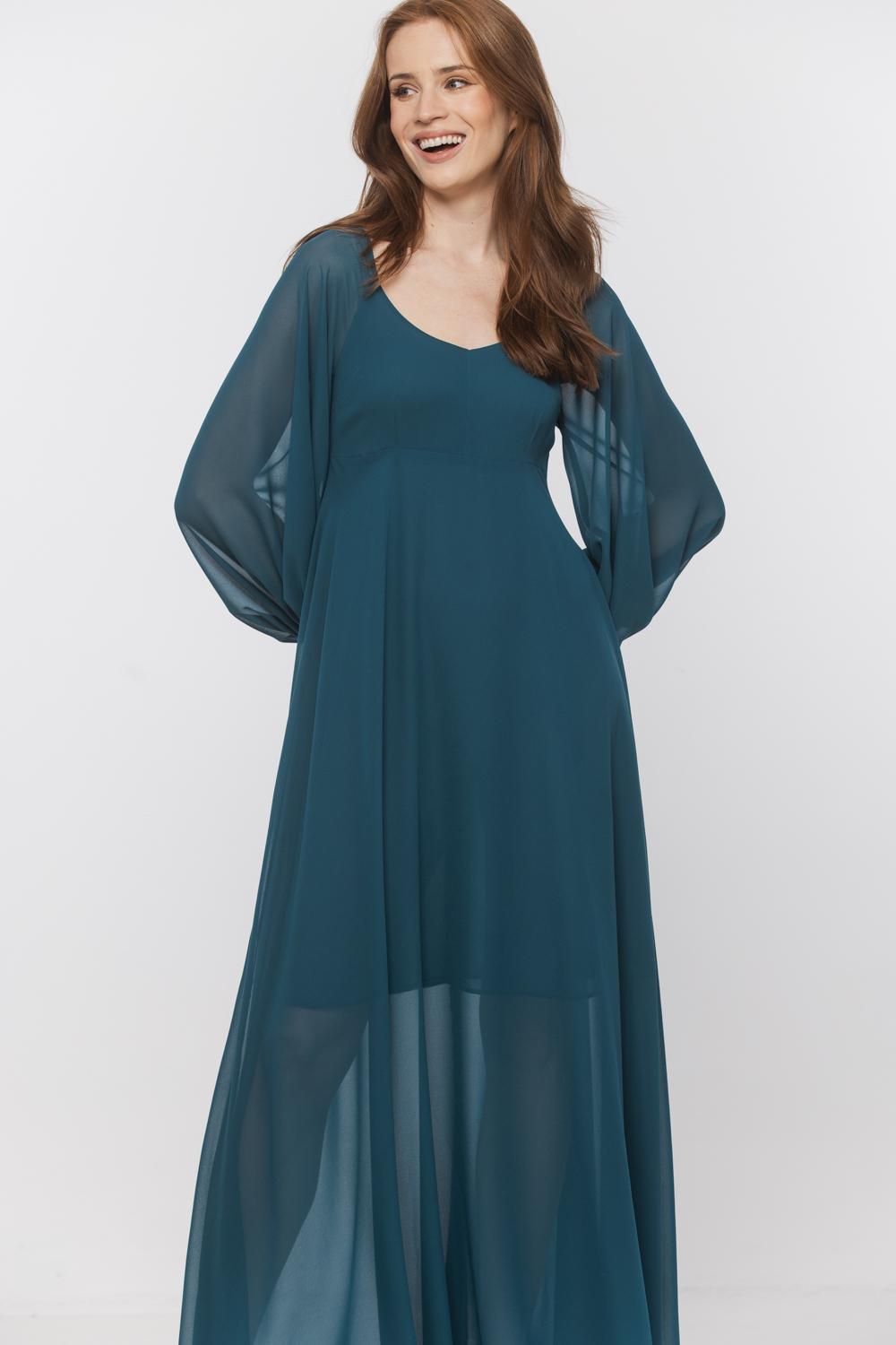 under the sea formal dress Ocean Blue Silk Satin Off The Shoulder Mermaid With Slit Prom Dresses,  CP1114 main image 1