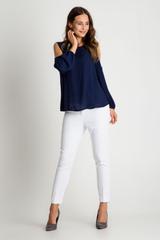 Elegancka granatowa bluzka z odkrytymi ramionami