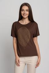 Dzianinowa luźna bluzka z nadrukiem liścia na przodzie