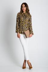 Bluzka we wzory z długim rękawem wiązana przy szyi