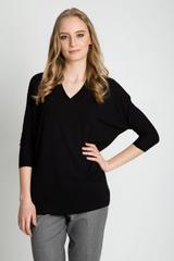 Czarna bluzka typu nietoperz z dekoltem w serek