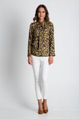 Bluzka we wzory z długim rękawem wiązana przy szyi