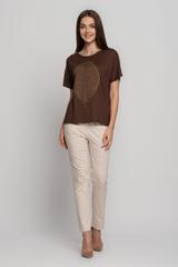 Dzianinowa luźna bluzka z nadrukiem liścia na przodzie