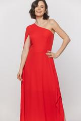 Asymetryczna sukienka ze zwiewnej czerwonej tkaniny