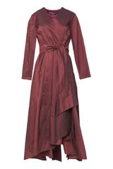 Asymetryczna wizytowa sukienka z opalizującej bordowej tafty