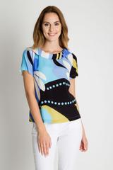 Pudełkowa bluzka we wzory z krótkim rękawem