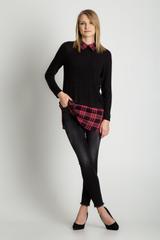 Sweter połączony z koszulą w kratę