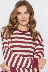 Bawełniana bluza w beżowo-bordowe paski