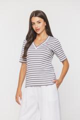 Cotton knitted blouse with a V-neck