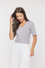 Cotton knitted blouse with a V-neck