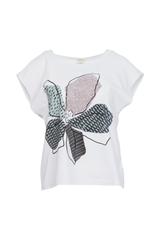 Bawełniana bluzka z nadrukiem abstrakcyjnego kwiatu