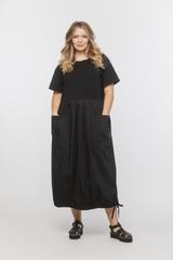 Bawełniana czarna sukienka midi z dzianinową górą