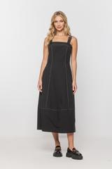 Bawełniana czarna sukienka z białymi przeszyciami