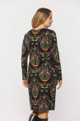 Bawełniana czarna sukienka z folkowym wzorem
