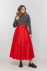 Bawełniana spódnica midi z zakładkami i szarfą