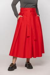 Bawełniana spódnica midi z zakładkami i szarfą