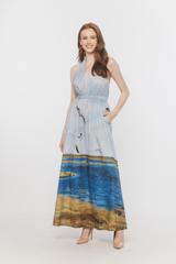 Cotton maxi dress with an open back