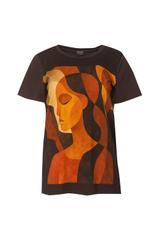 Bawełniany brązowy t-shirt z pomarańczową aplikacją