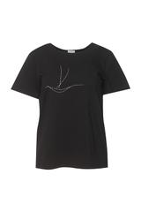 Cotton black t-shirt with minimalist embroidery
