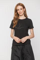 Cotton black t-shirt with minimalist embroidery