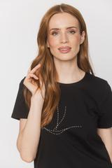 Cotton black t-shirt with minimalist embroidery