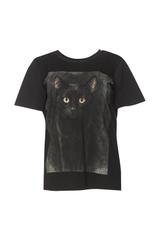 Bawełniany czarny t-shirt z nadrukiem kota