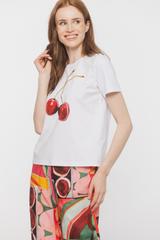 Bawełniany jasny t-shirt z nadrukiem wiśni