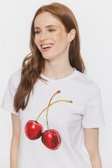 Bawełniany jasny t-shirt z nadrukiem wiśni
