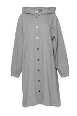 Bawełniany szary płaszcz kapturem i kieszeniami