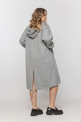Bawełniany szary płaszcz kapturem i kieszeniami