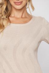 Beżowa ażurowa sukienka z krótkim rękawem