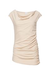 Beżowa bluzka z asymetrycznym drapowaniem