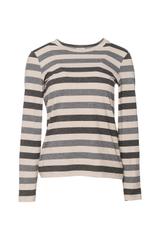 Beżowa dzianinowa bluzka w szare paski z długim rękawem