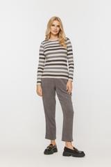 Beżowa dzianinowa bluzka w szare paski z długim rękawem