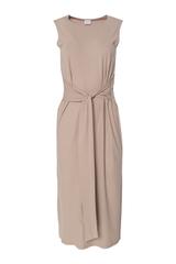 Beżowa dzianinowa sukienka z wiązaniem i rozporkami