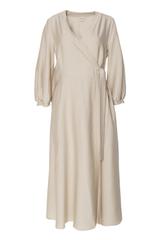 Beżowa portfelowa sukienka midi z bocznym wiązaniem