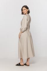Beżowa portfelowa sukienka midi z bocznym wiązaniem