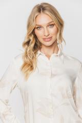 Beżowa prosta koszula z wiskozy w delikatny wzór