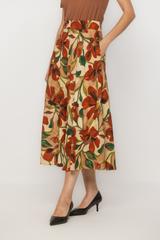 Beżowa spódnica z podszewką i rudym printem kwiatowym