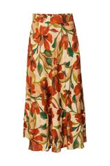 Beżowa spódnica z podszewką i rudym printem kwiatowym