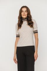 Beżowa sweterkowa bluzka z kontrastowym ściągaczem